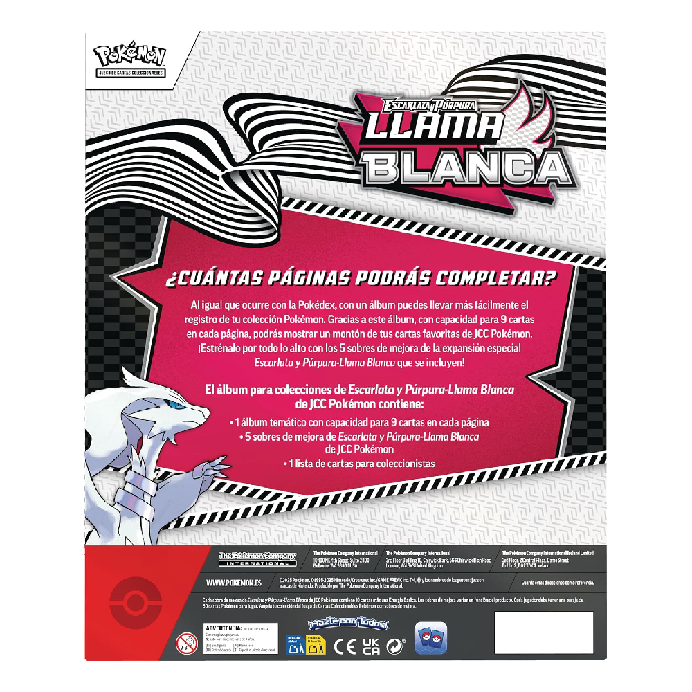 Parte trasera del Álbum Pokémon Llama Blanca para coleccionistas Pokémon TCG