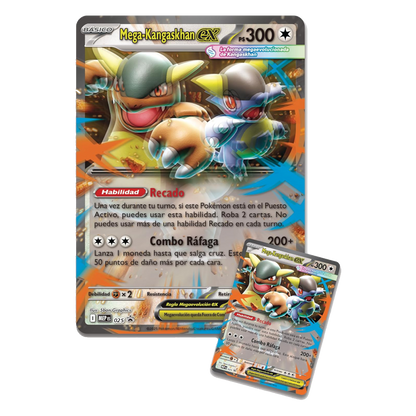 Carta promocional holográfica y carta lenticular con efecto 3D de Mega-Kangaskhan ex de Pokémon JCC.
