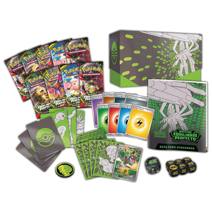 Contenido de la ETB Megaevolución Equilibrio Perfecto con sobres, fundas, energías y accesorios Pokémon TCG