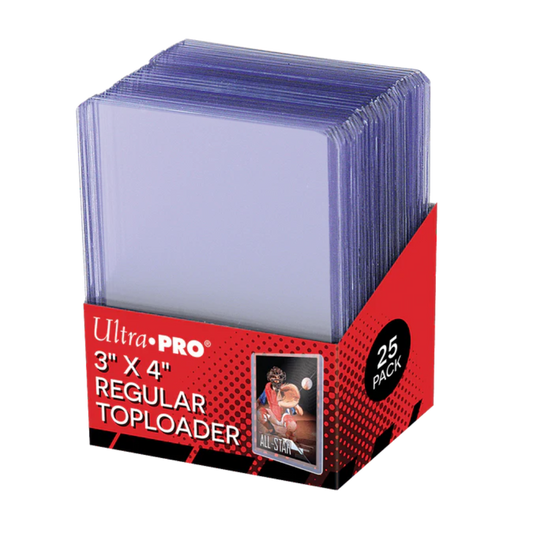 Pack de 25 Toploaders Ultra PRO 3 x 4 pulgadas para proteger cartas de tamaño estándar como Pokémon, Magic, One Piece, Lorcana y Yu-Gi-Oh!.